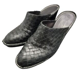 Donald J Pliner Sport Mules Women 6.5 M Black Woven Leather Block Heel BUSY